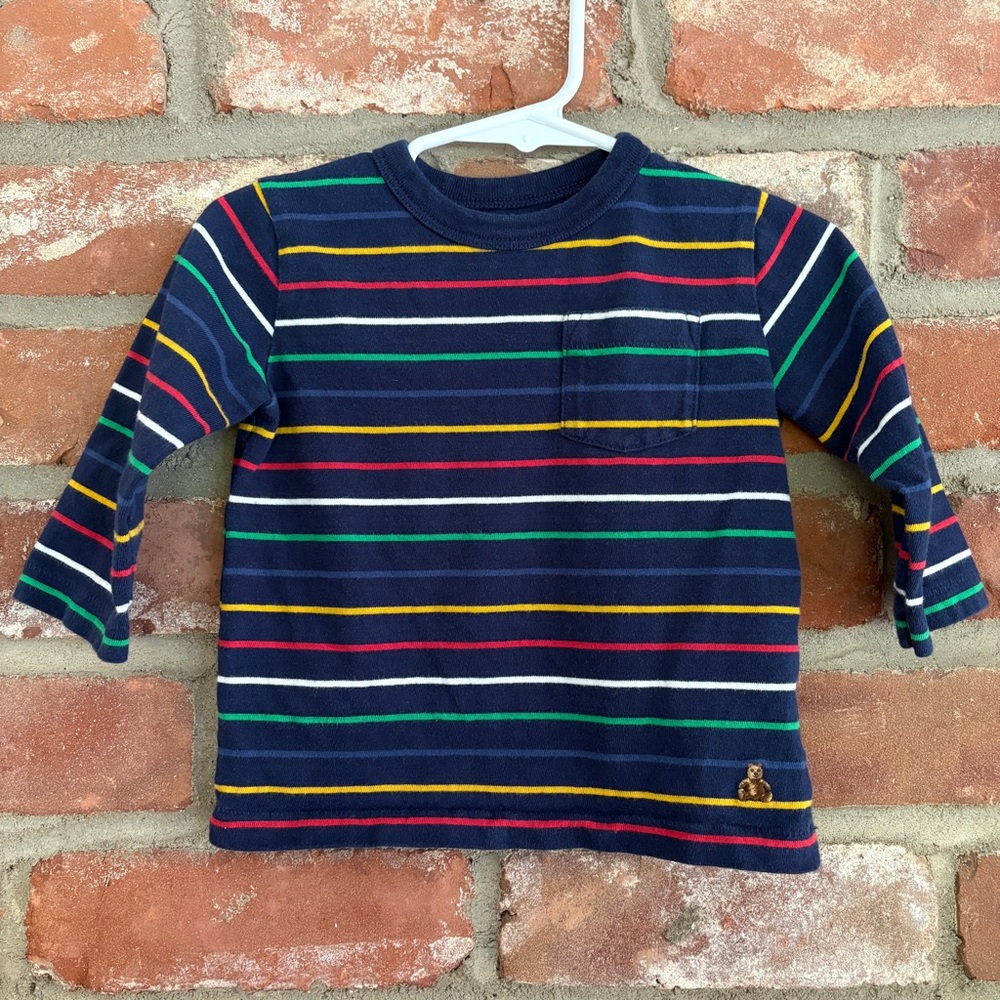 Baby Gap Cotton Long Sleeve Striped Shirt Top Tee 6-12m Blue Navy